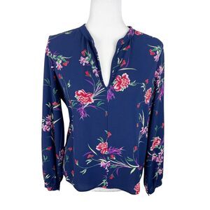 Single Los Angeles Blouse Women Small Blue Floral All Over Print Long Sleeve